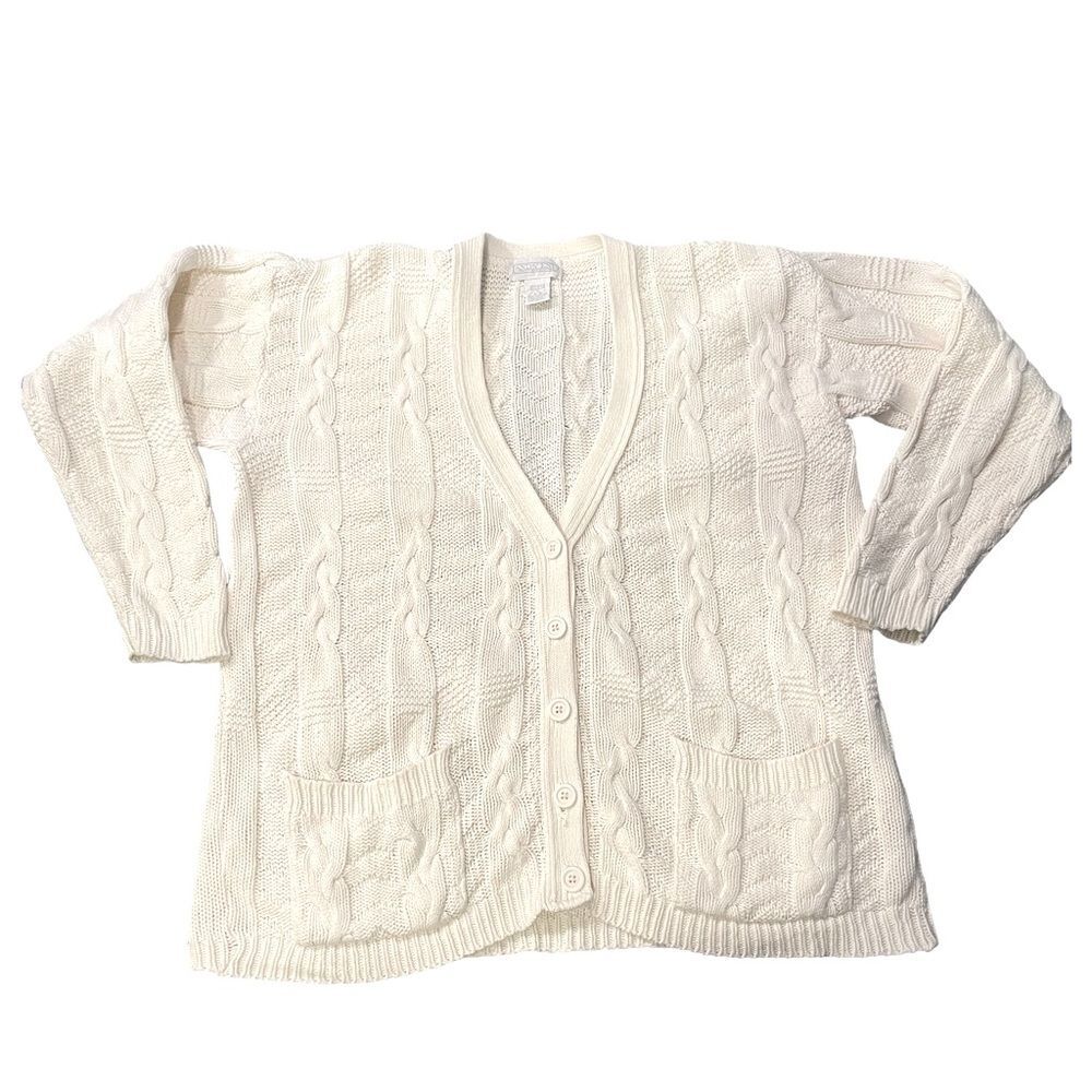 Lands End Perfect Chunky Relaxed Fit Cable Knit Cardigan Sweater, Small‎ (6-8)